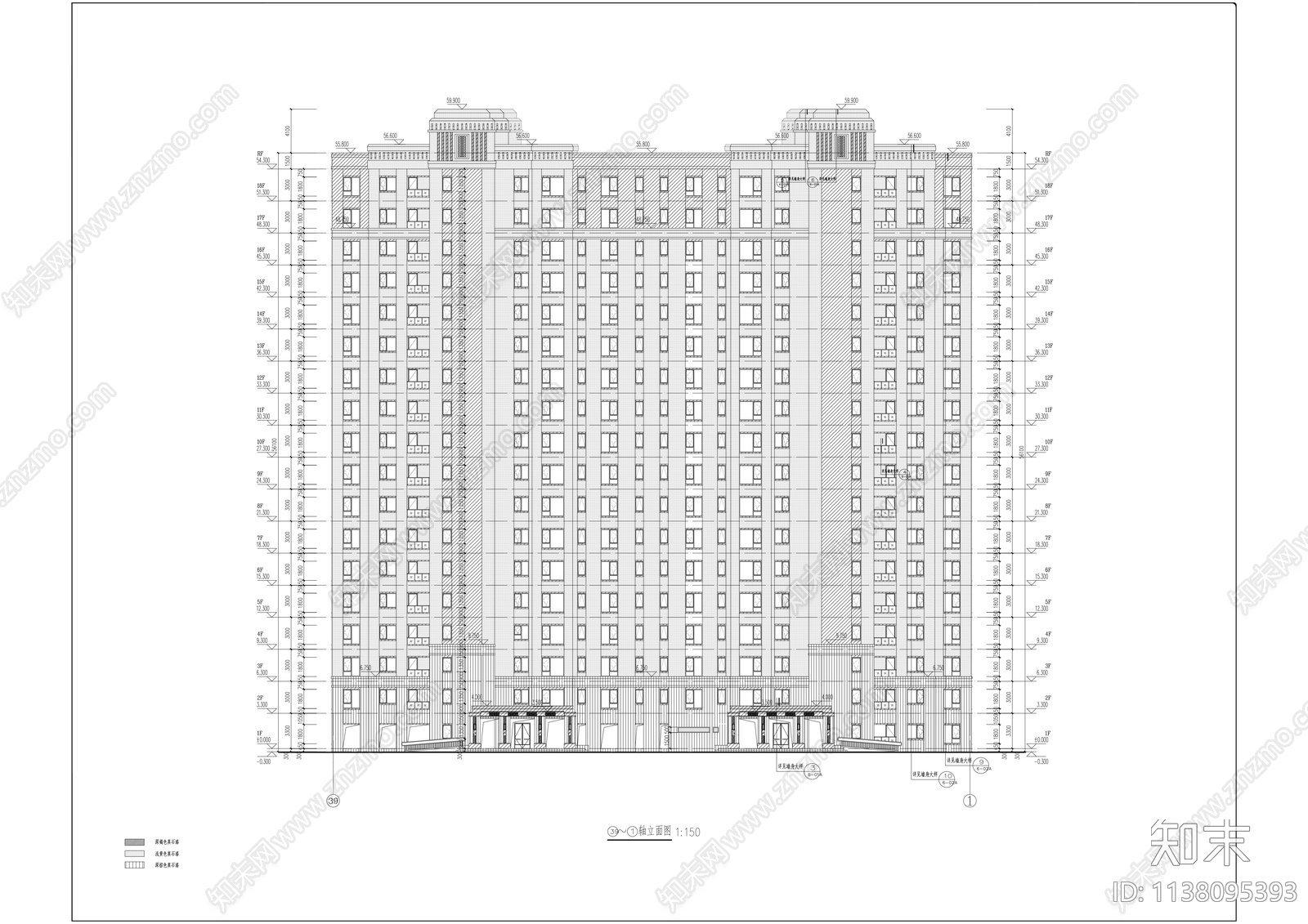 120平米户型高层建筑cad施工图下载【ID:1138095393】