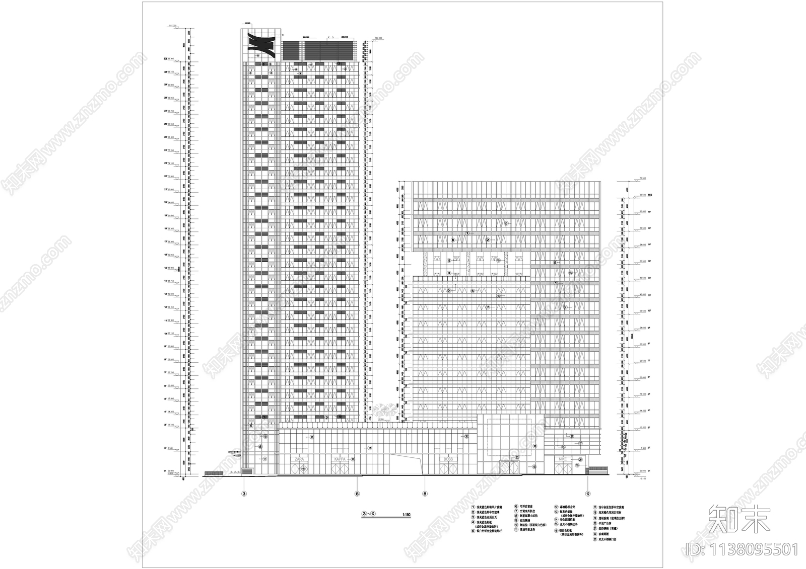 盛唐商务大厦办公建筑cad施工图下载【ID:1138095501】