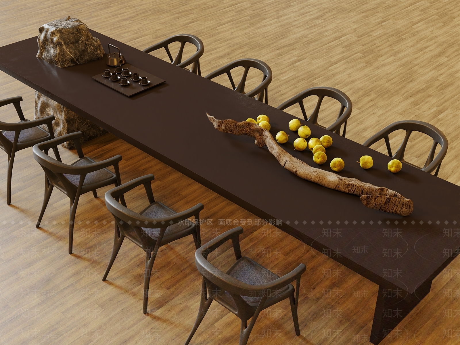 新中式茶桌椅组合3D模型下载【ID:1138100140】