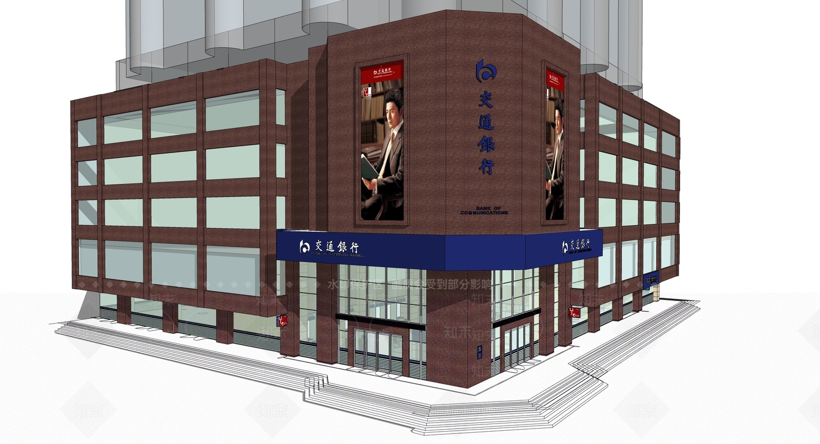 现代风格建设银行内部SU模型下载【ID:1138102131】