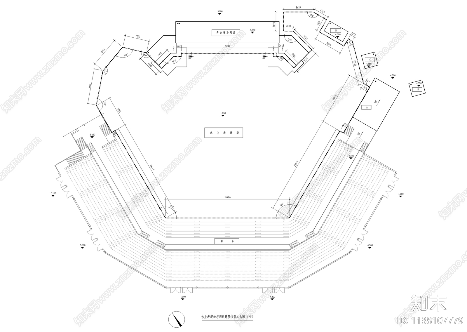 水上表演场看台详图cad施工图下载【ID:1138107779】