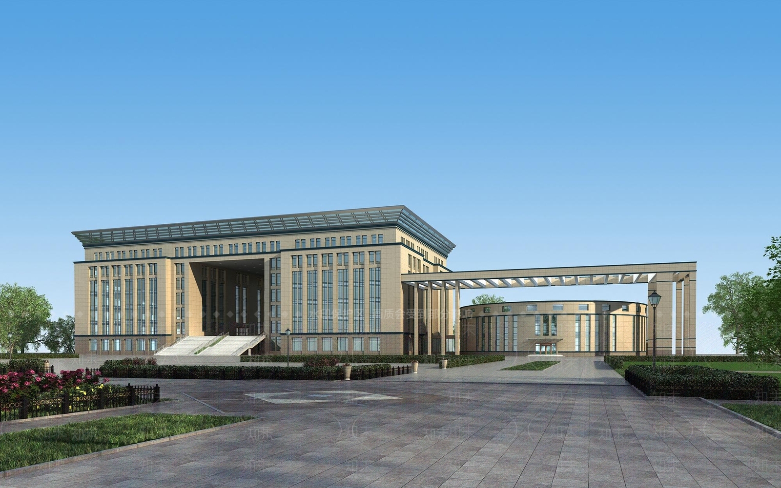 现代佳木斯大学教学楼3D模型下载【ID:1138108075】