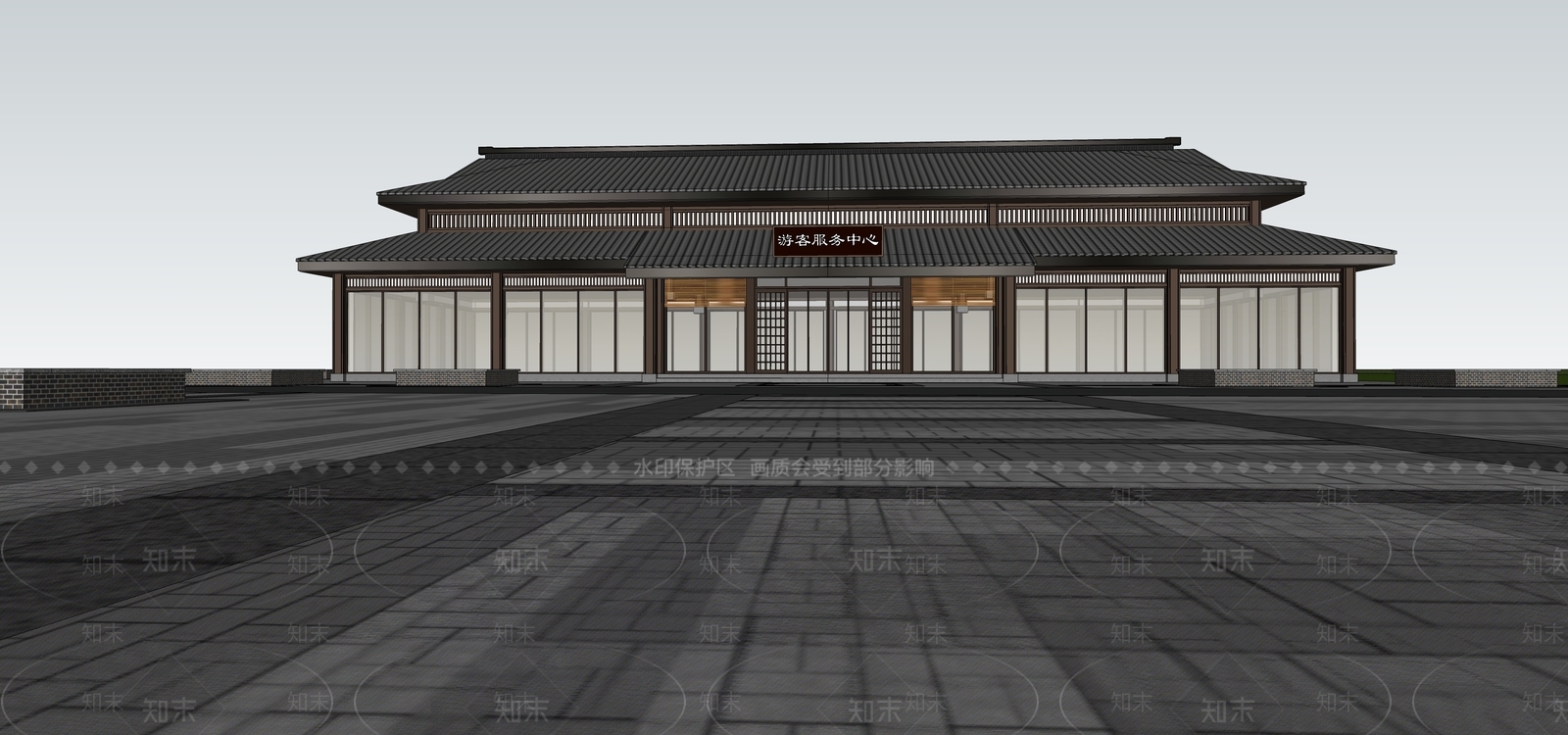 新中式游客中心SU模型下载【ID:1138108231】