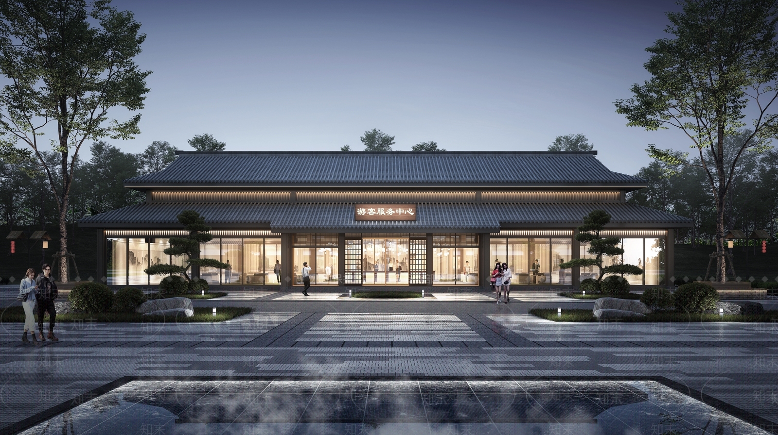 新中式游客中心SU模型下载【ID:1138108231】