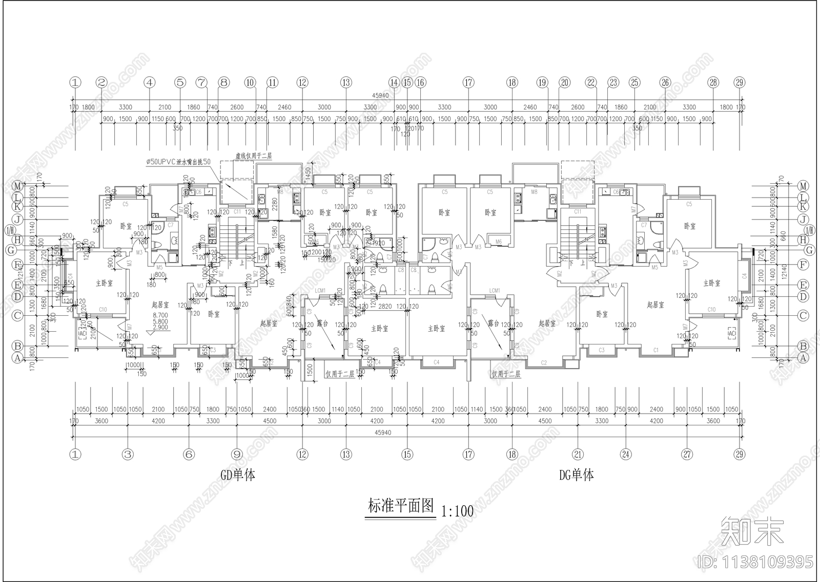 五层坡屋顶住宅楼建筑施工图下载【ID:1138109395】