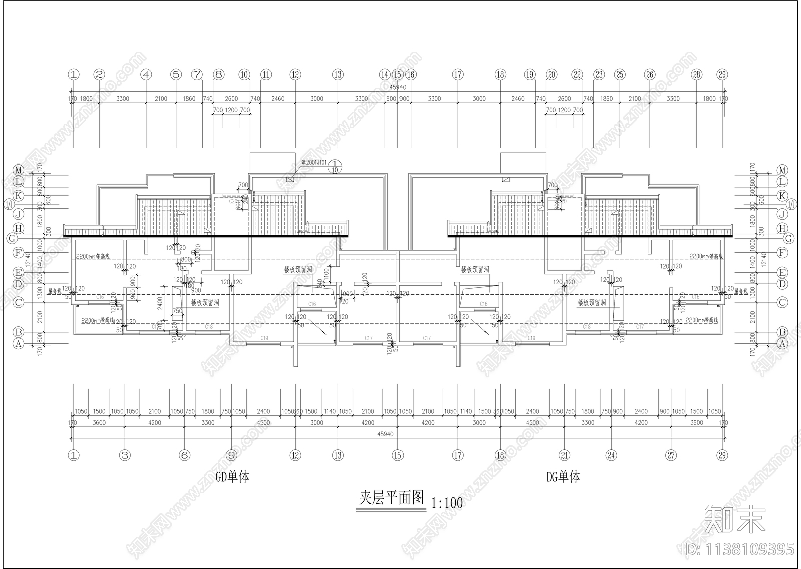 五层坡屋顶住宅楼建筑施工图下载【ID:1138109395】