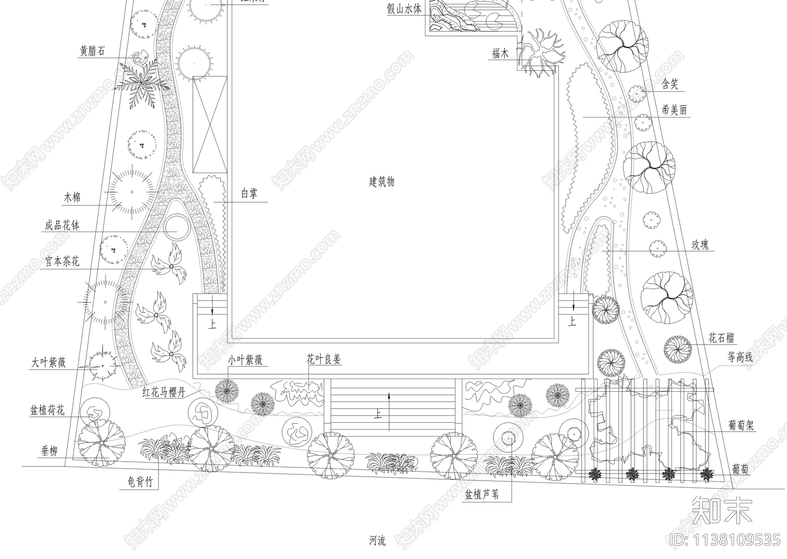 别墅庭院景观总平图cad施工图下载【ID:1138109535】