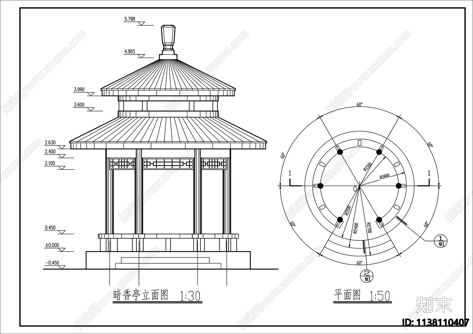 亭子详图cad施工图下载【ID:1138110407】