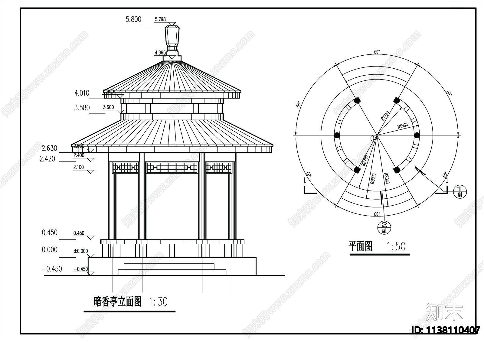 亭子详图cad施工图下载【ID:1138110407】