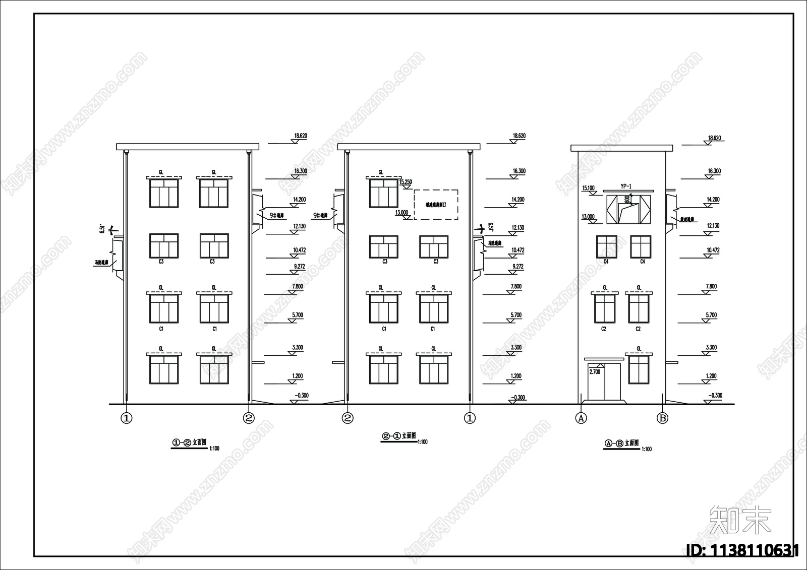 通廊建筑cad施工图下载【ID:1138110631】