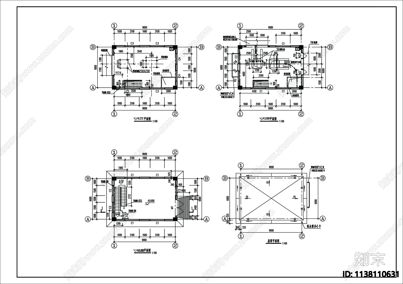 通廊建筑cad施工图下载【ID:1138110631】