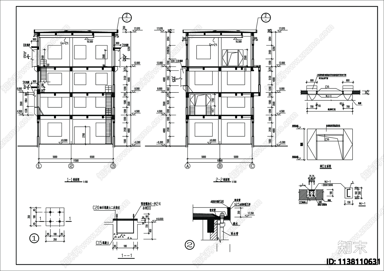 通廊建筑cad施工图下载【ID:1138110631】