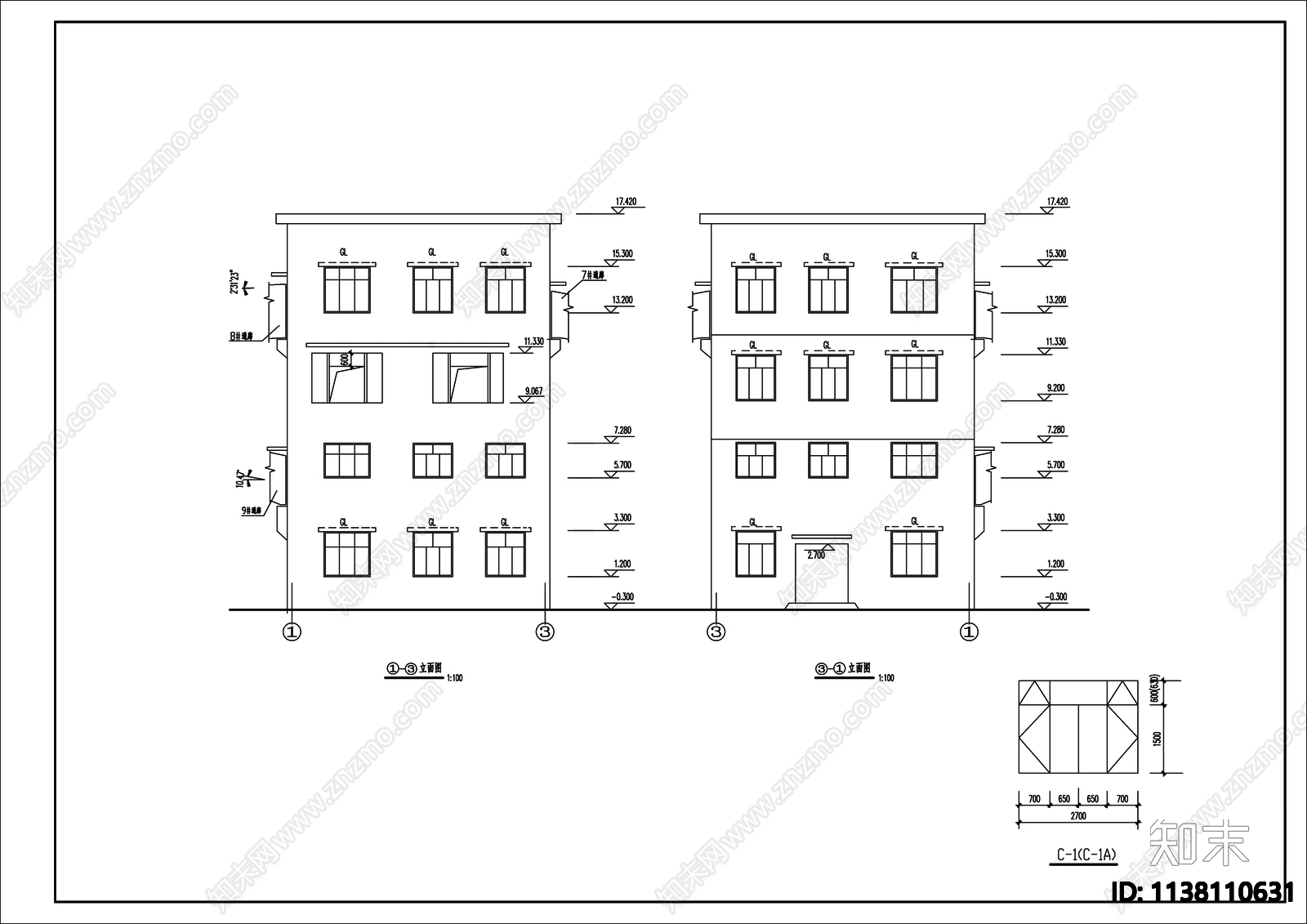 通廊建筑cad施工图下载【ID:1138110631】