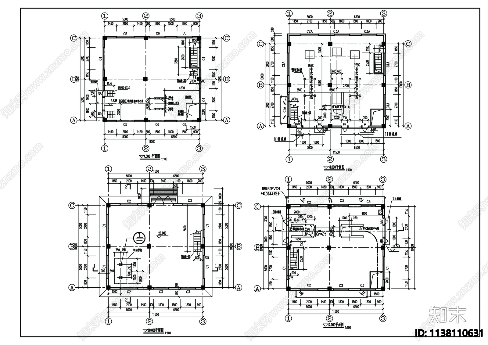 通廊建筑cad施工图下载【ID:1138110631】