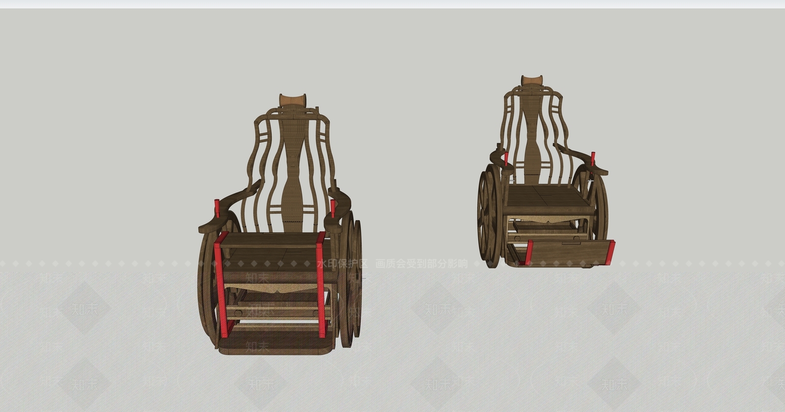 中式古代轮椅SU模型下载【ID:1138111521】