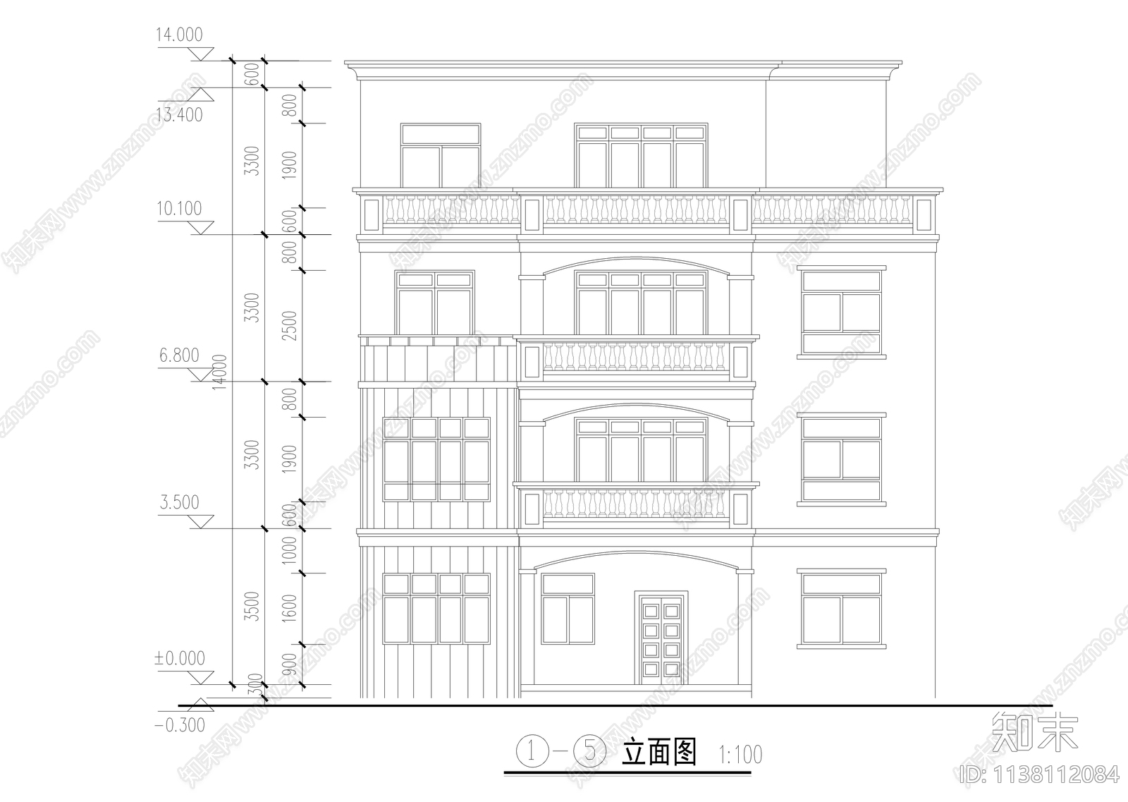 550平四层自建别墅建筑cad施工图下载【ID:1138112084】