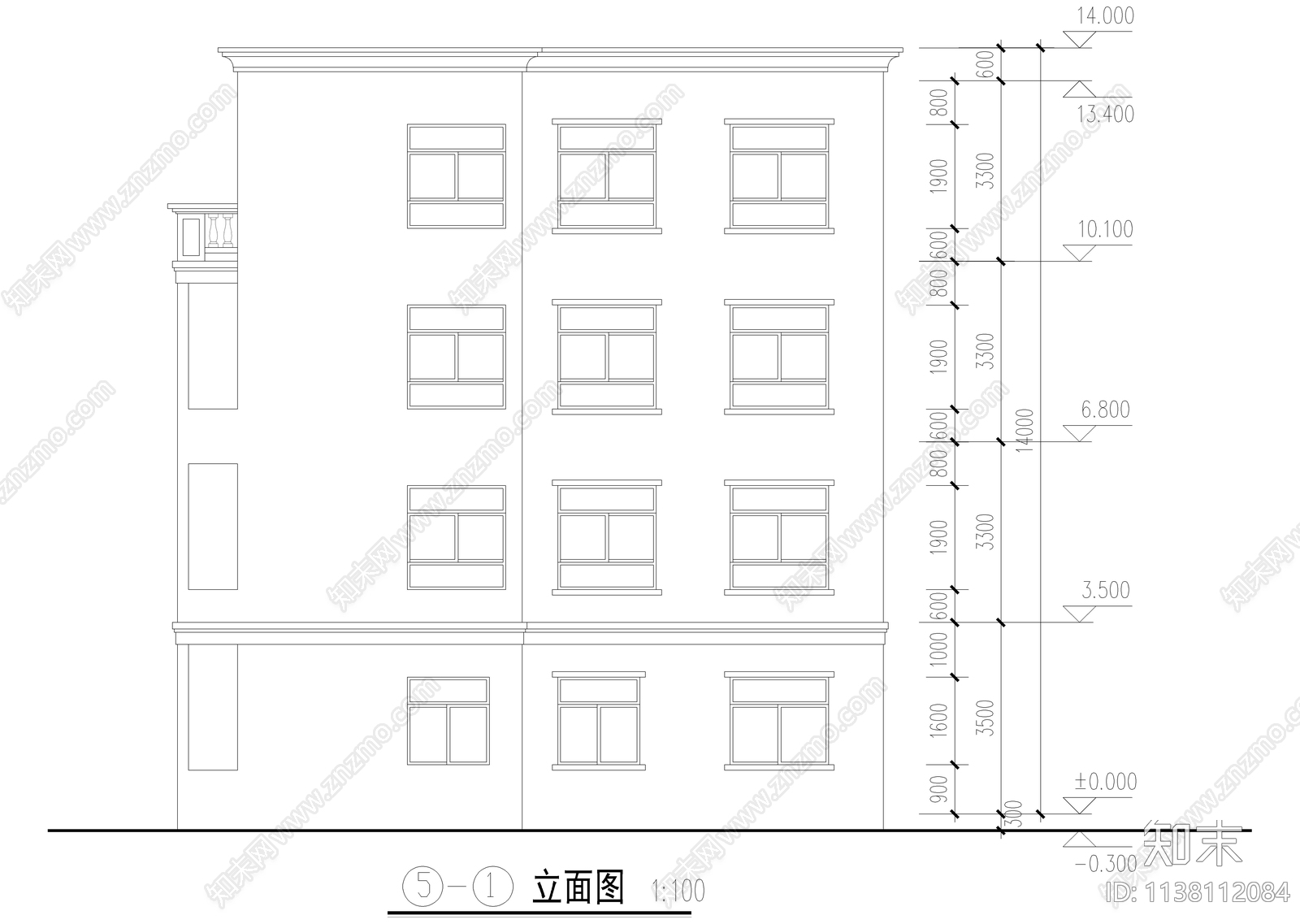 550平四层自建别墅建筑cad施工图下载【ID:1138112084】