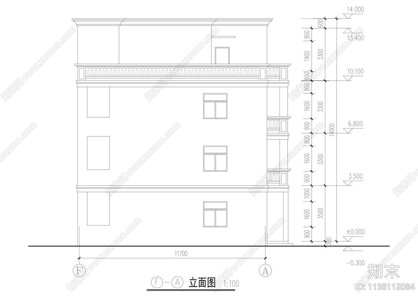 550平四层自建别墅建筑cad施工图下载【ID:1138112084】