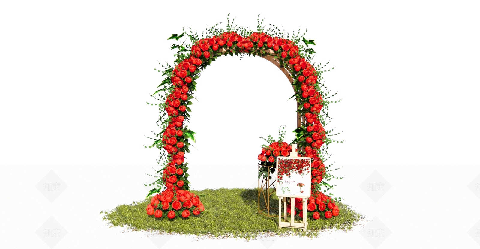 红玫瑰拱形花架SU模型下载【ID:1138116555】