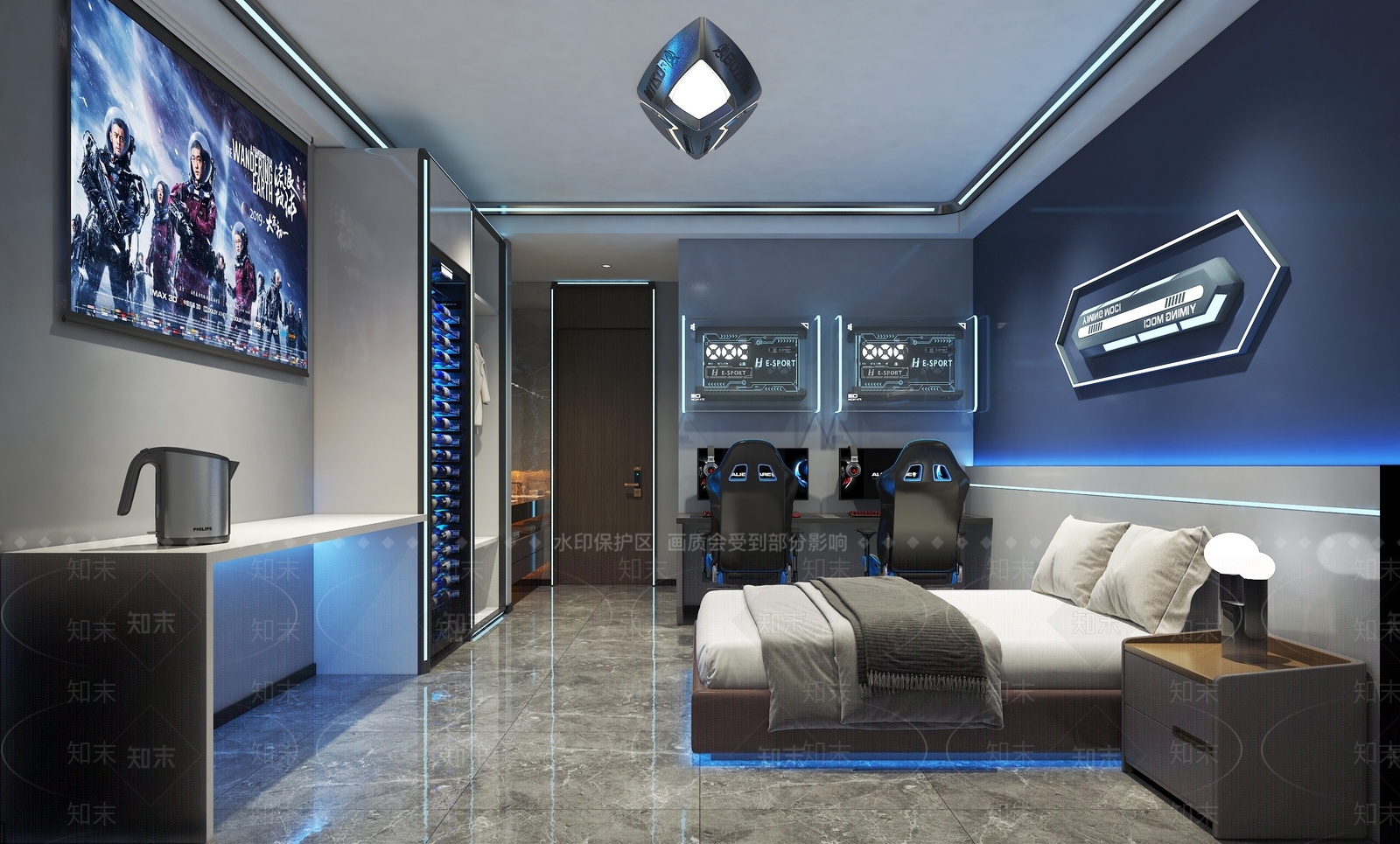 现代电竞房双人间3D模型下载【ID:1138117781】