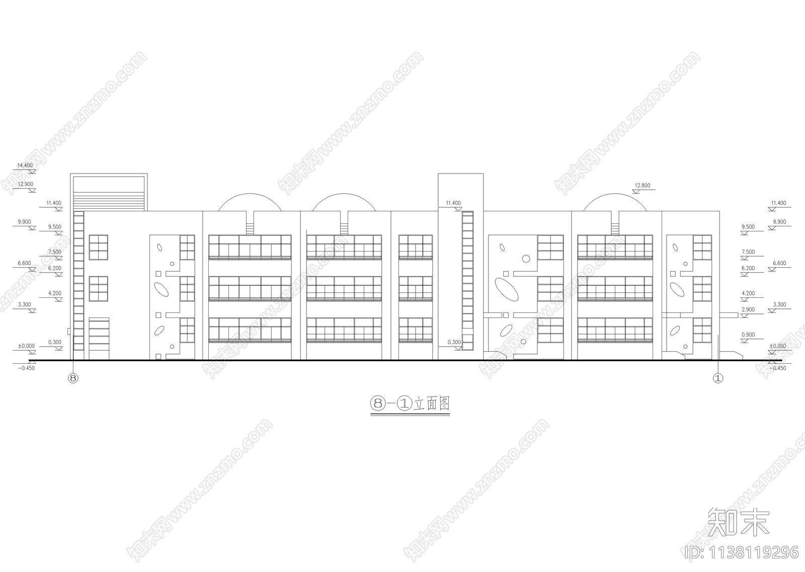 三层现代风格幼儿园建筑cad施工图下载【ID:1138119296】