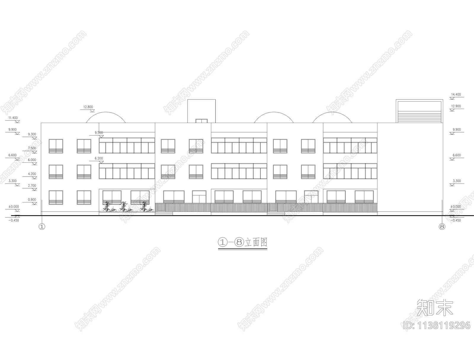 三层现代风格幼儿园建筑cad施工图下载【ID:1138119296】