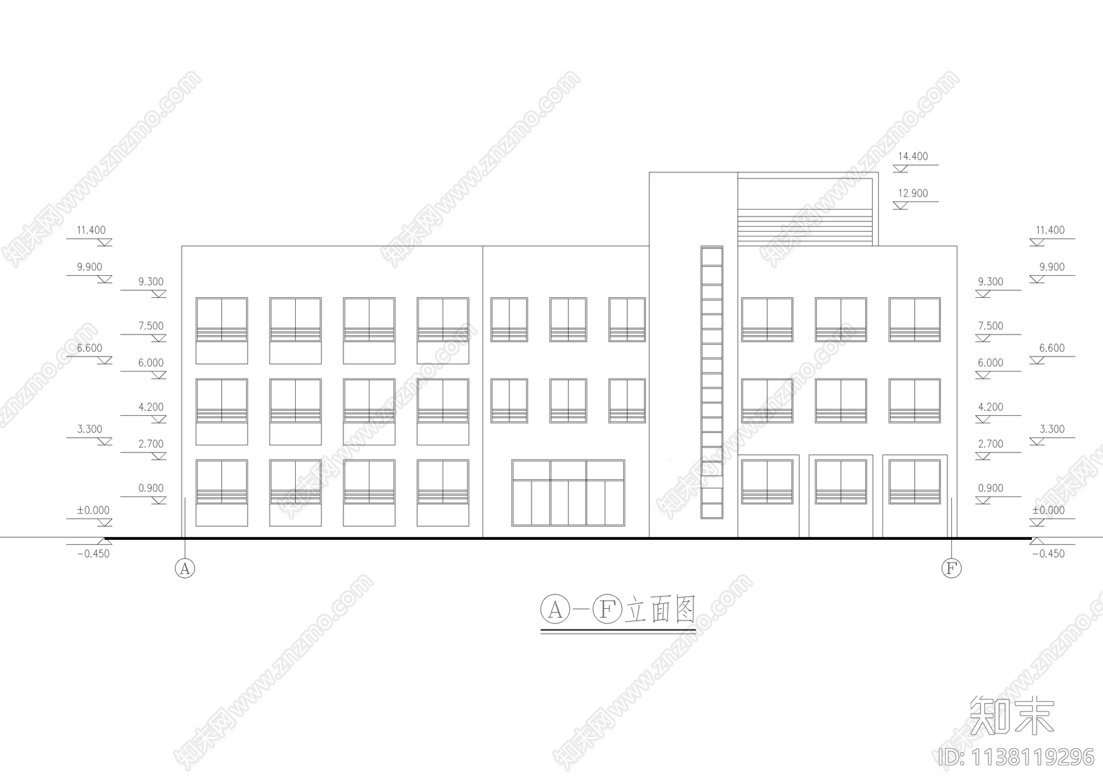 三层现代风格幼儿园建筑cad施工图下载【ID:1138119296】