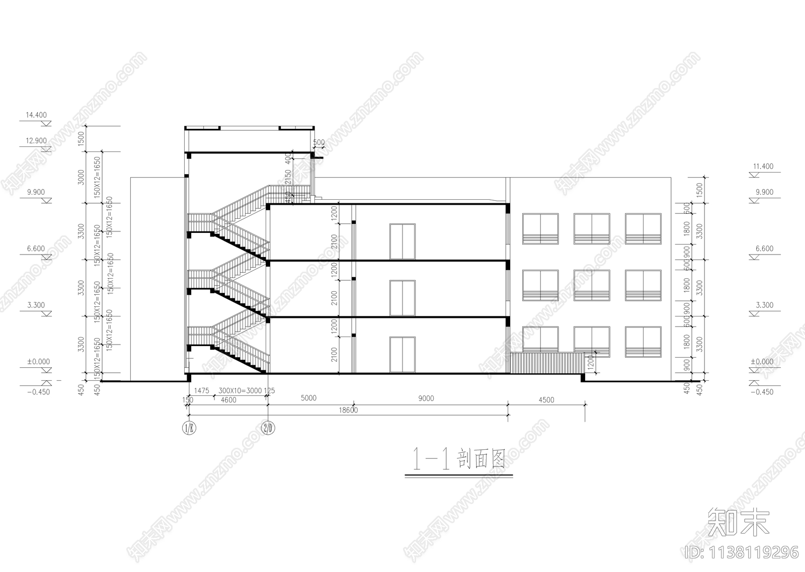 三层现代风格幼儿园建筑cad施工图下载【ID:1138119296】