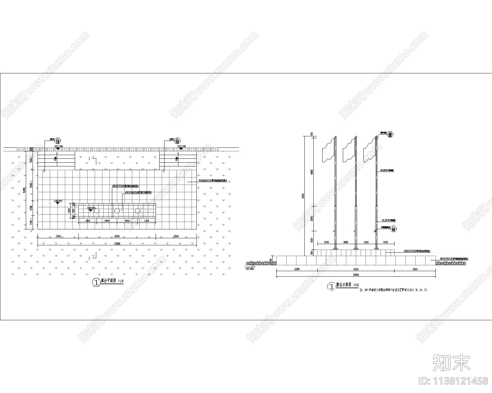 旗杆旗台施工图下载【ID:1138121458】