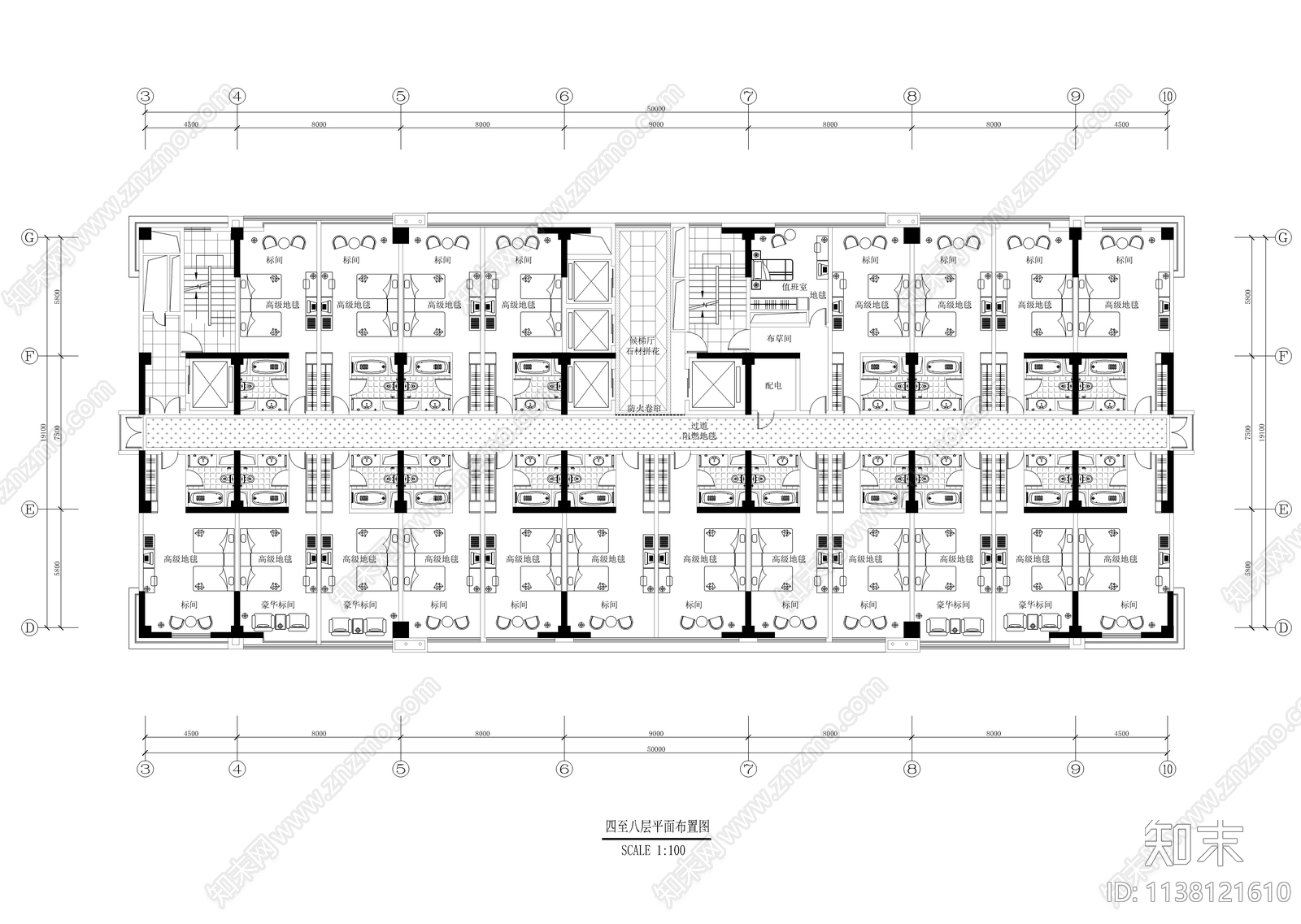 十九层四星级酒店室内cad施工图下载【ID:1138121610】