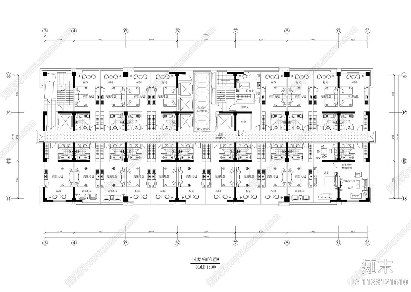 十九层四星级酒店室内cad施工图下载【ID:1138121610】