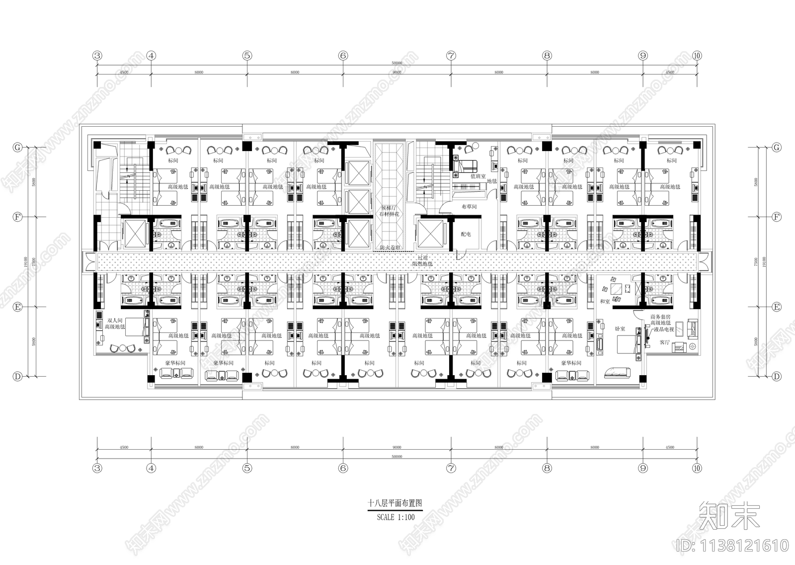 十九层四星级酒店室内cad施工图下载【ID:1138121610】