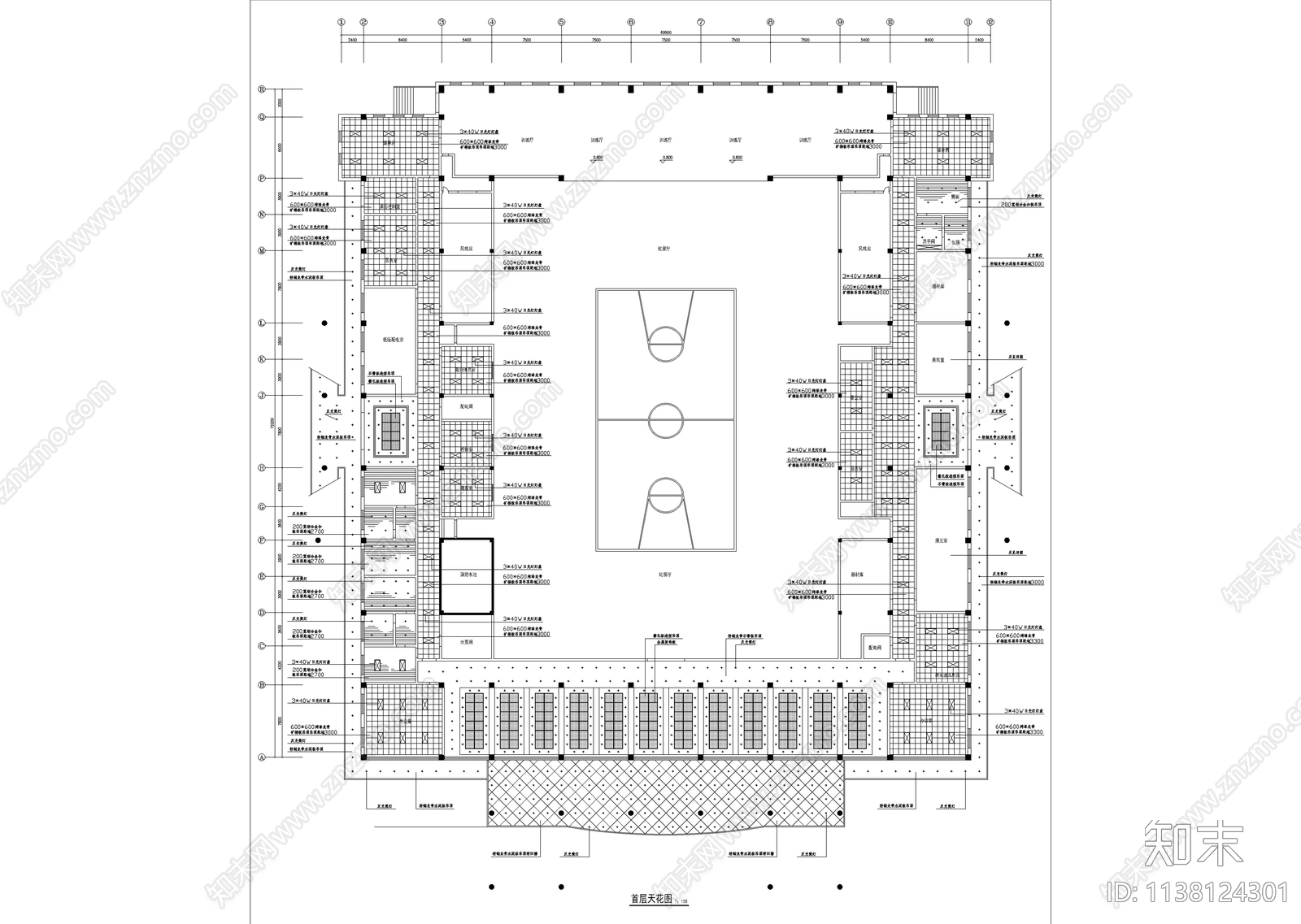 体育馆装修cad施工图下载【ID:1138124301】