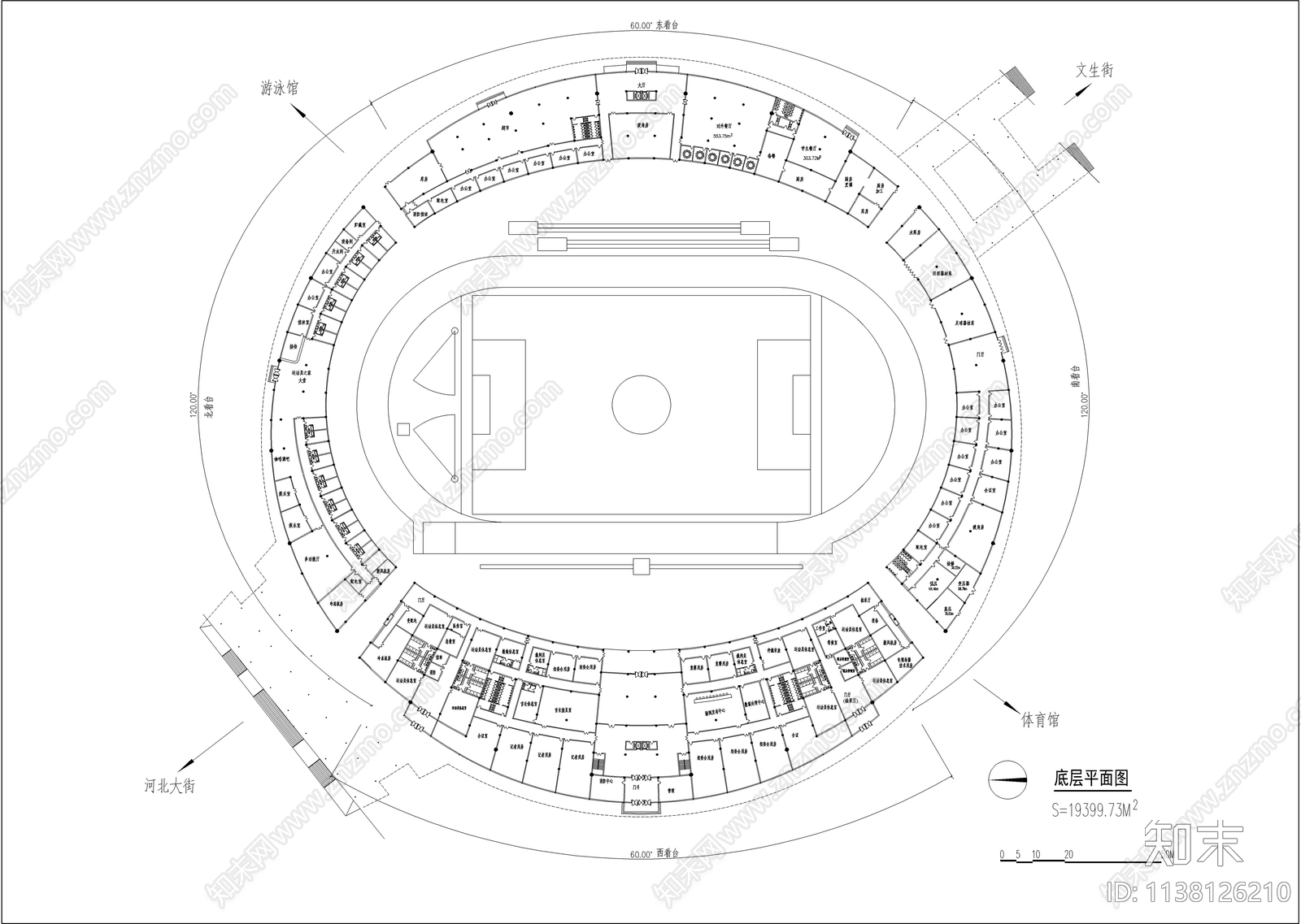 大型体育馆建筑cad施工图下载【ID:1138126210】