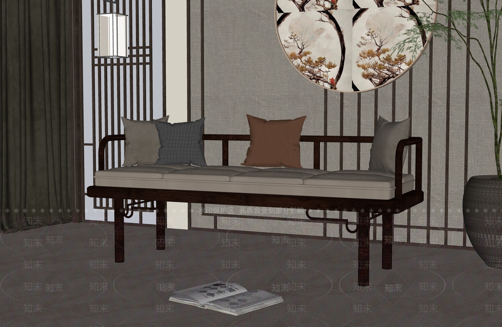 新中式床尾凳SU模型下载【ID:1138127086】