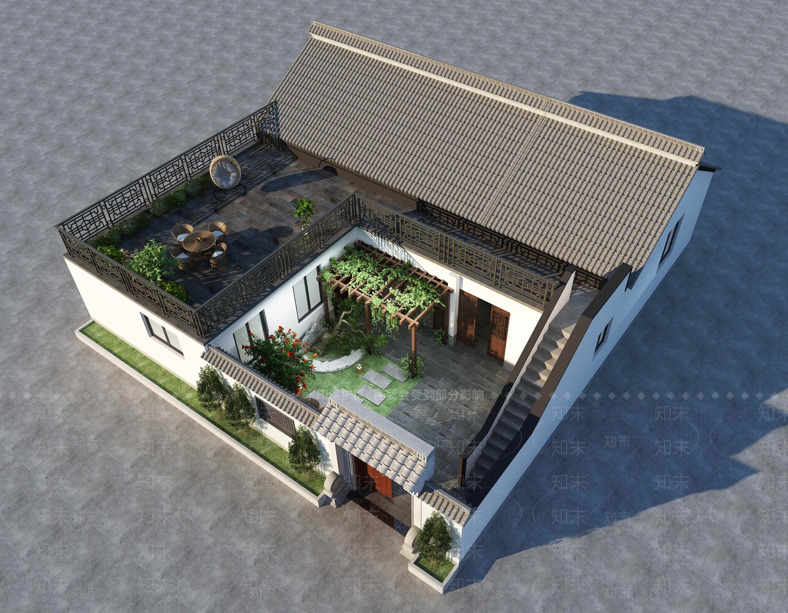 新中式四合院3D模型下载【ID:1138157211】_知末3d模型网