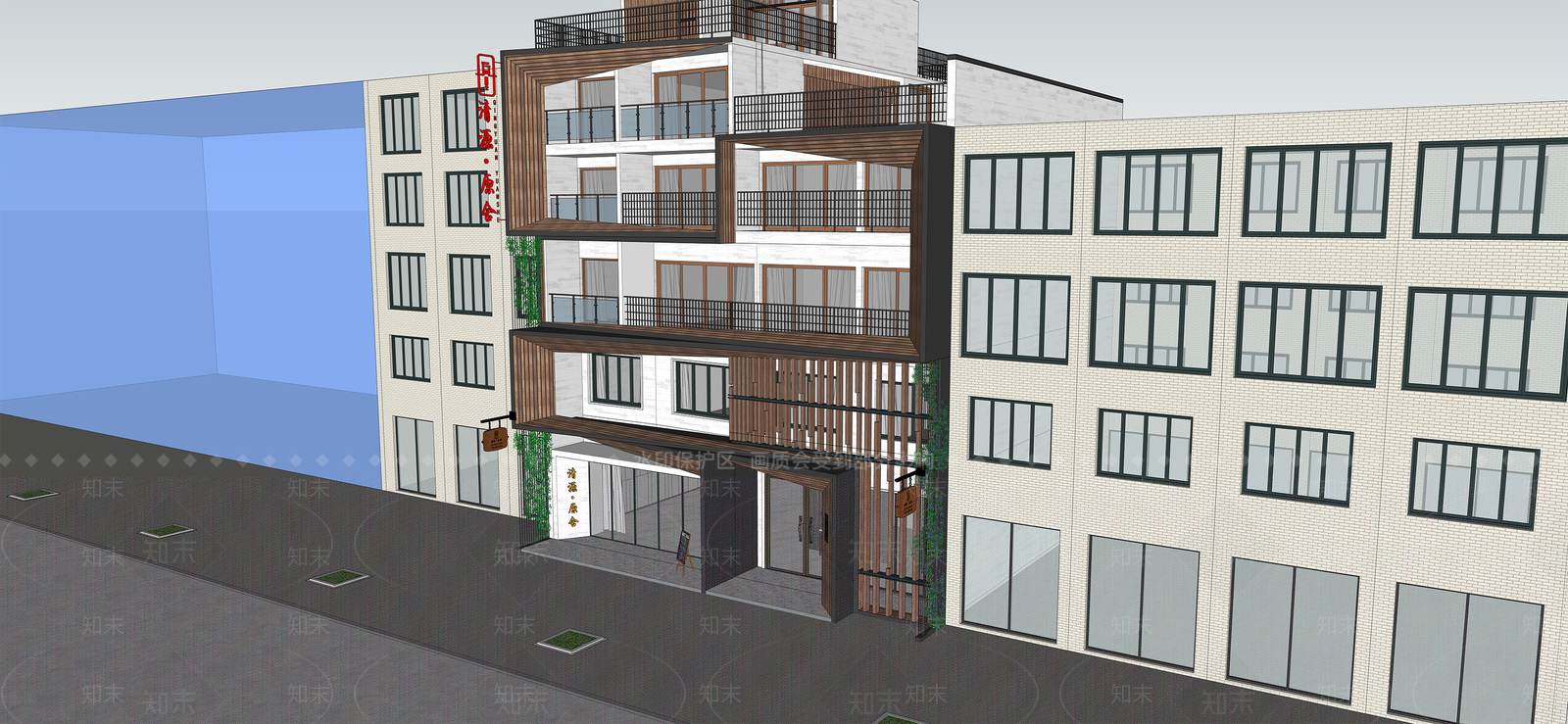 现代酒店建筑SU模型下载【ID:1138130475】