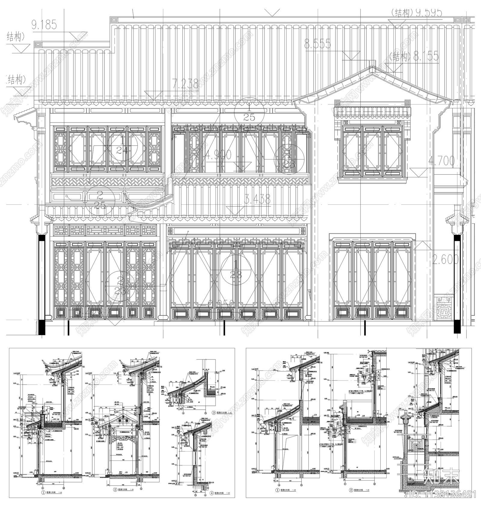 徽派古建施工图下载【ID:1138136491】