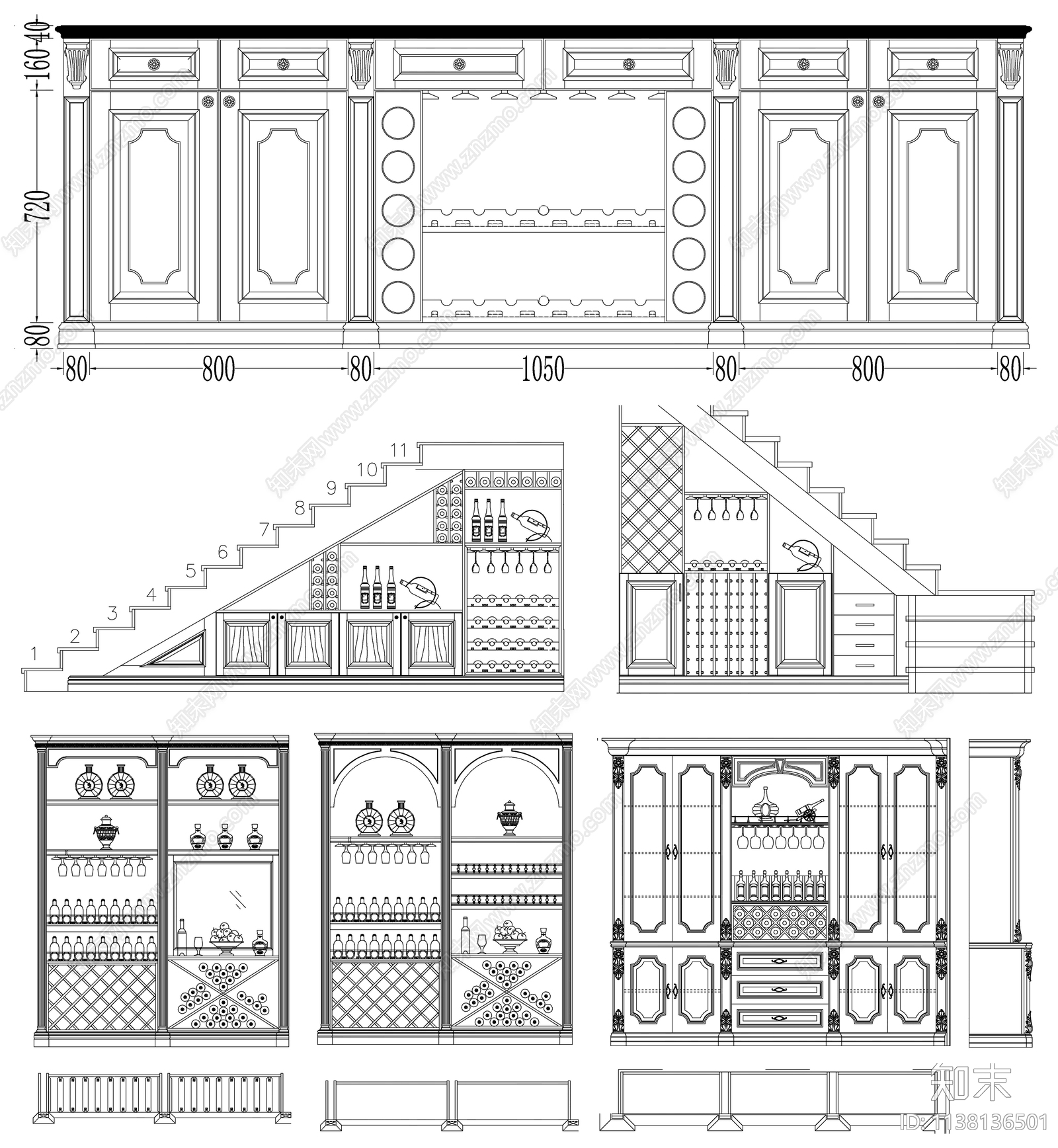 酒柜餐边柜cad施工图下载【ID:1138136501】