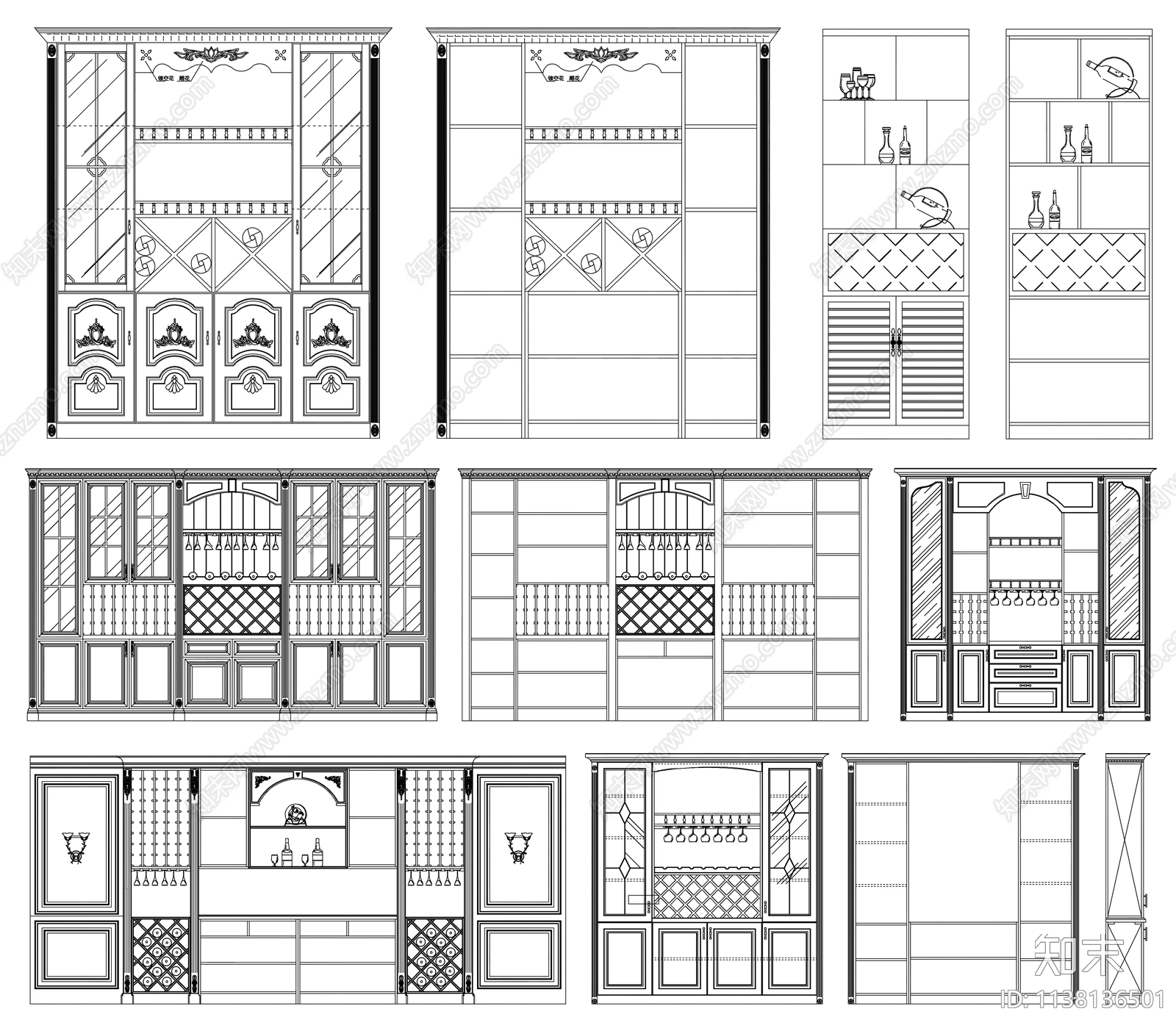 酒柜餐边柜cad施工图下载【ID:1138136501】