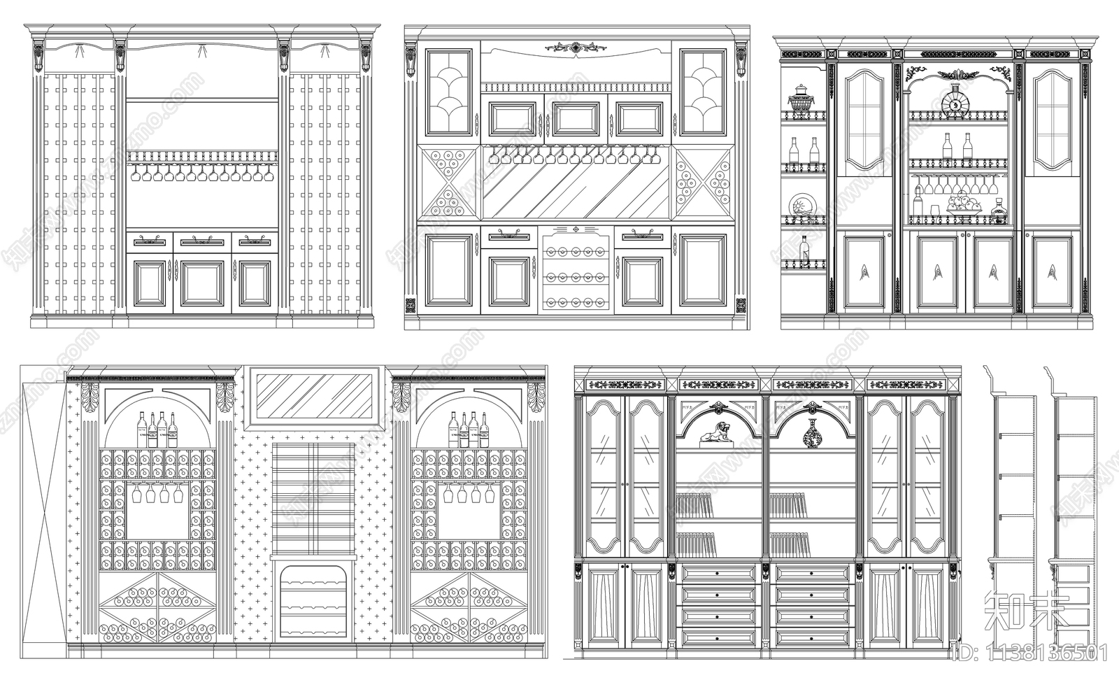 酒柜餐边柜cad施工图下载【ID:1138136501】
