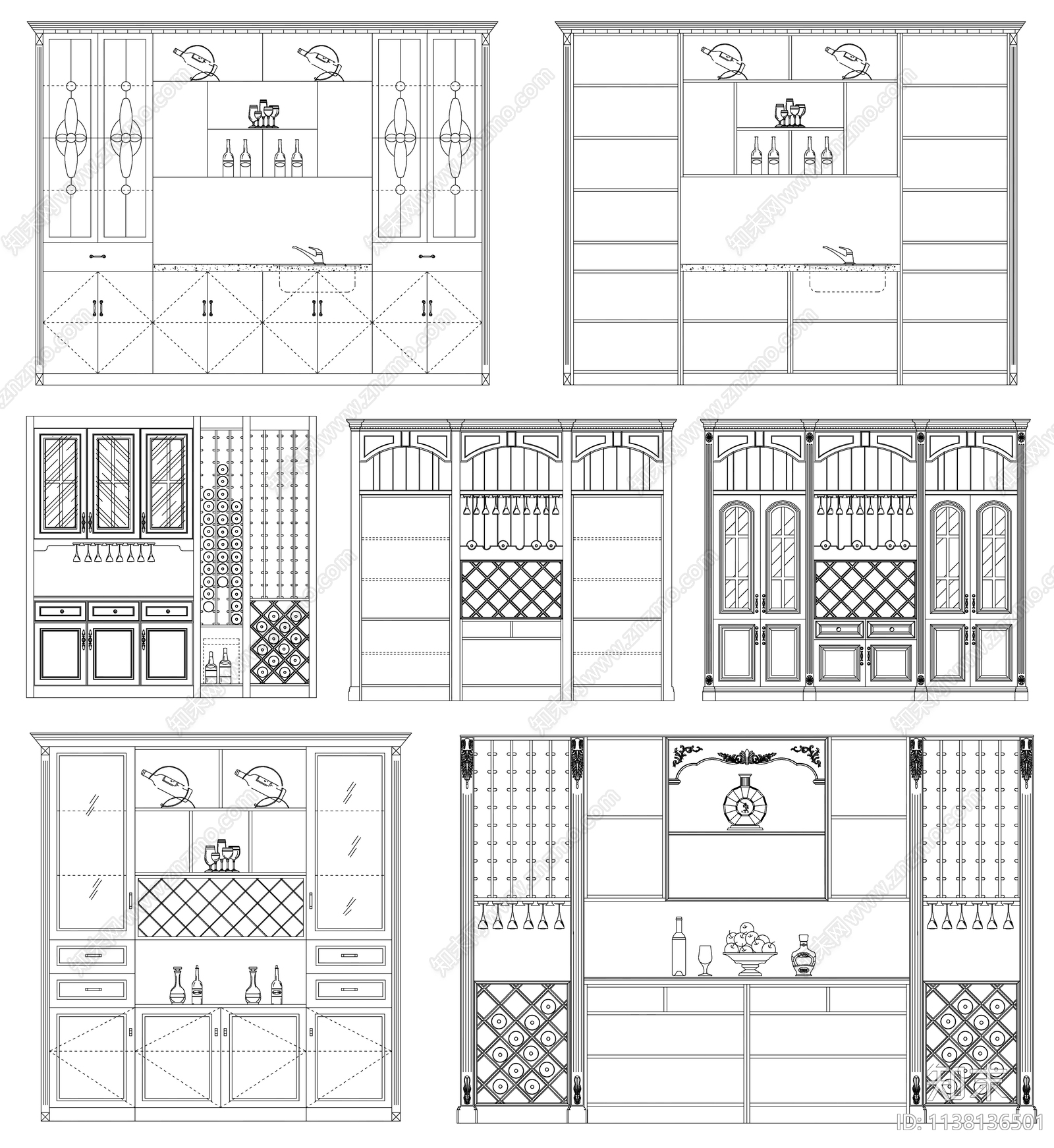 酒柜餐边柜cad施工图下载【ID:1138136501】