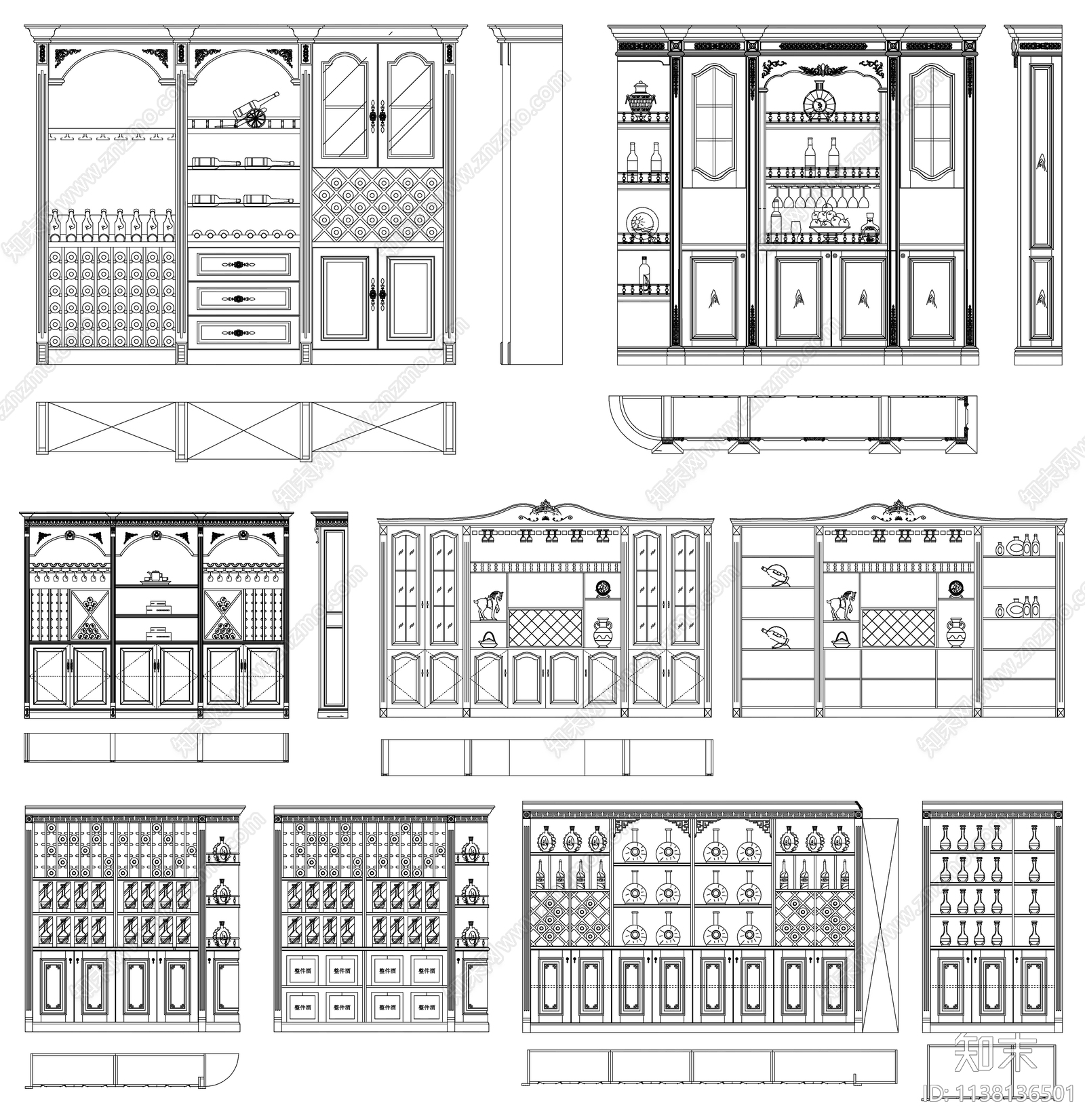 酒柜餐边柜cad施工图下载【ID:1138136501】