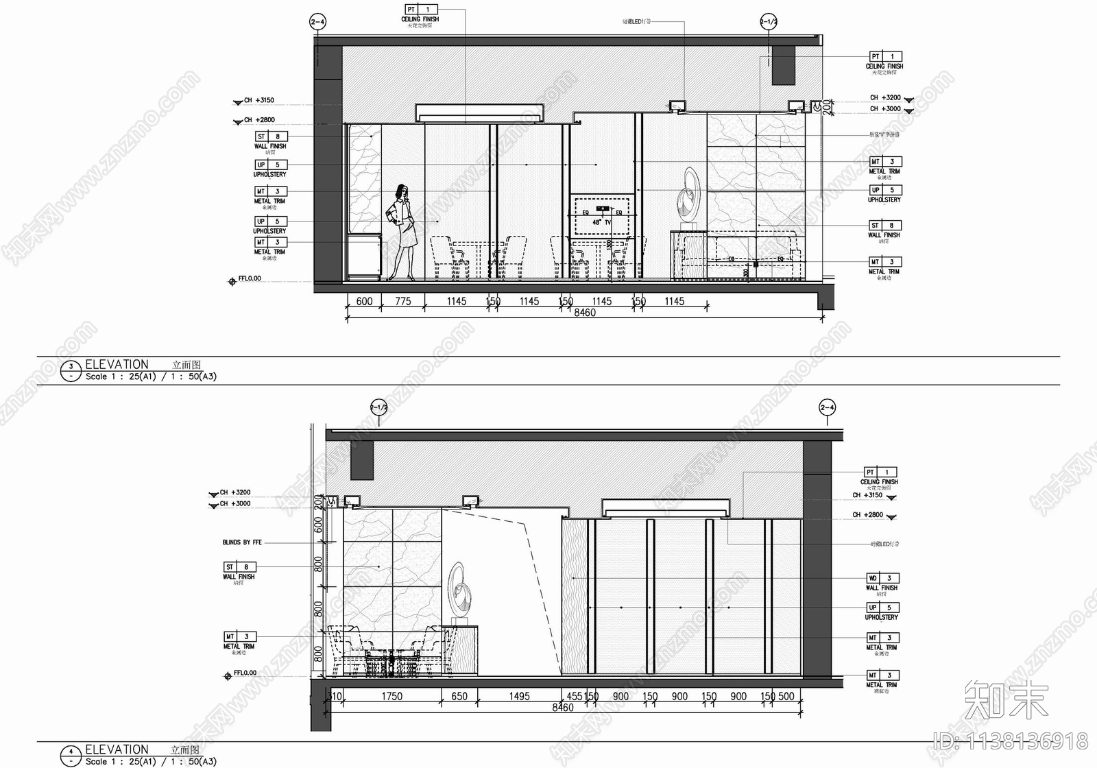200㎡行政酒廊室内cad施工图下载【ID:1138136918】