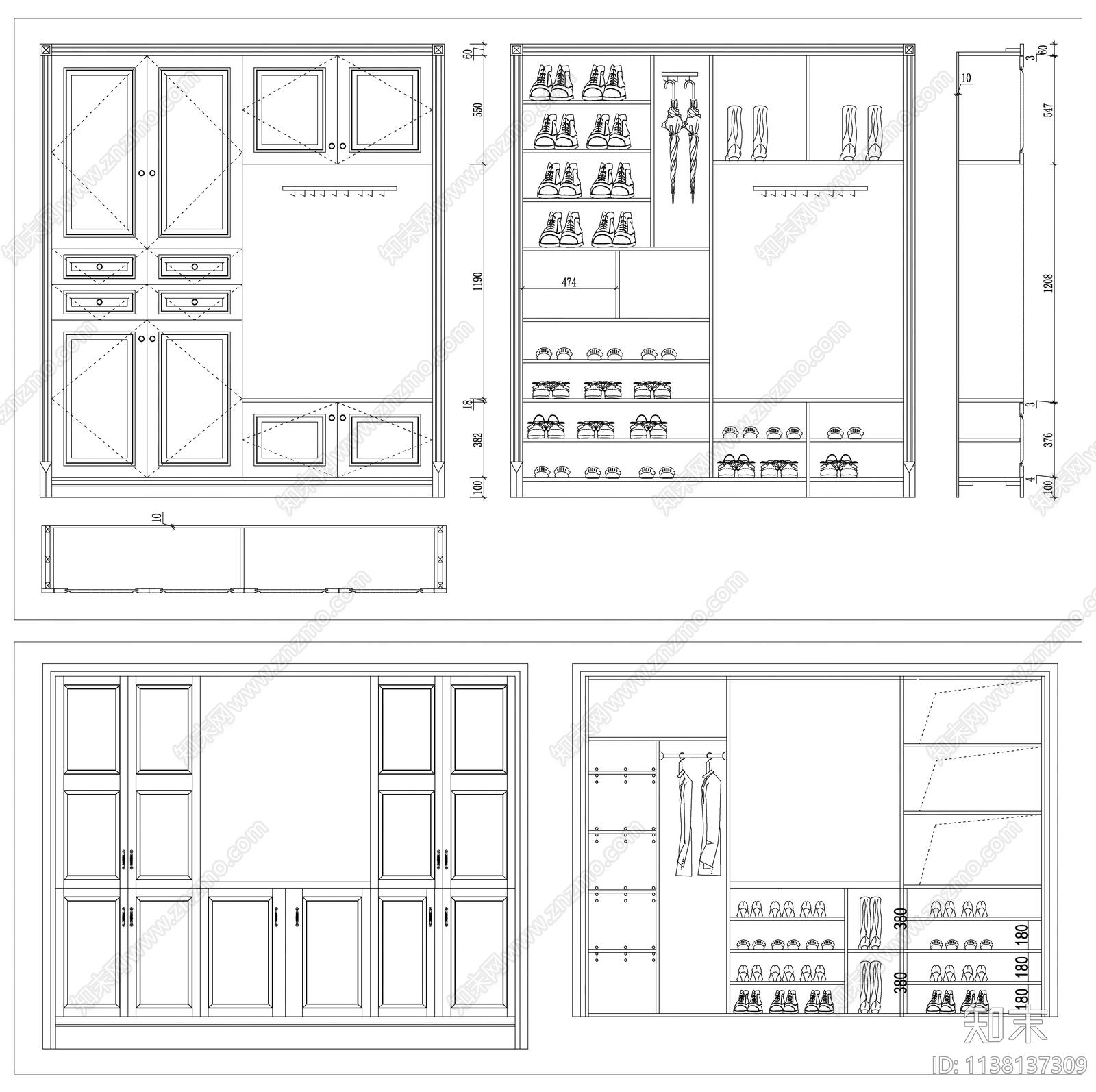 鞋柜施工图下载【ID:1138137309】