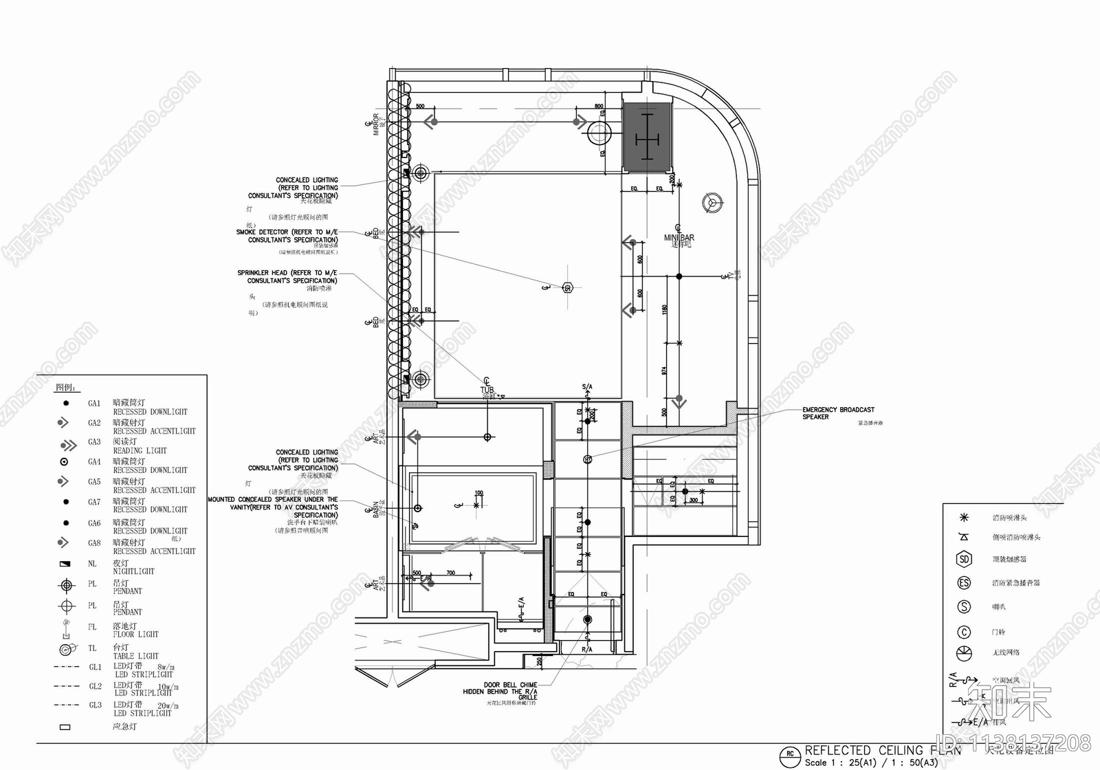 60㎡酒店标准大床房室内cad施工图下载【ID:1138137208】