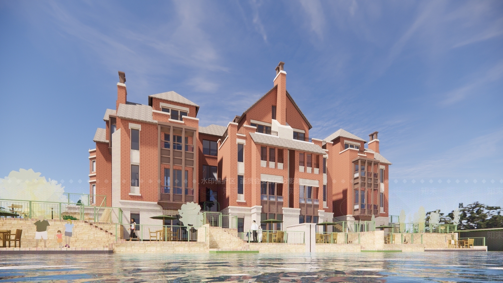 英式滨水联排别墅SU模型下载【ID:1138137512】