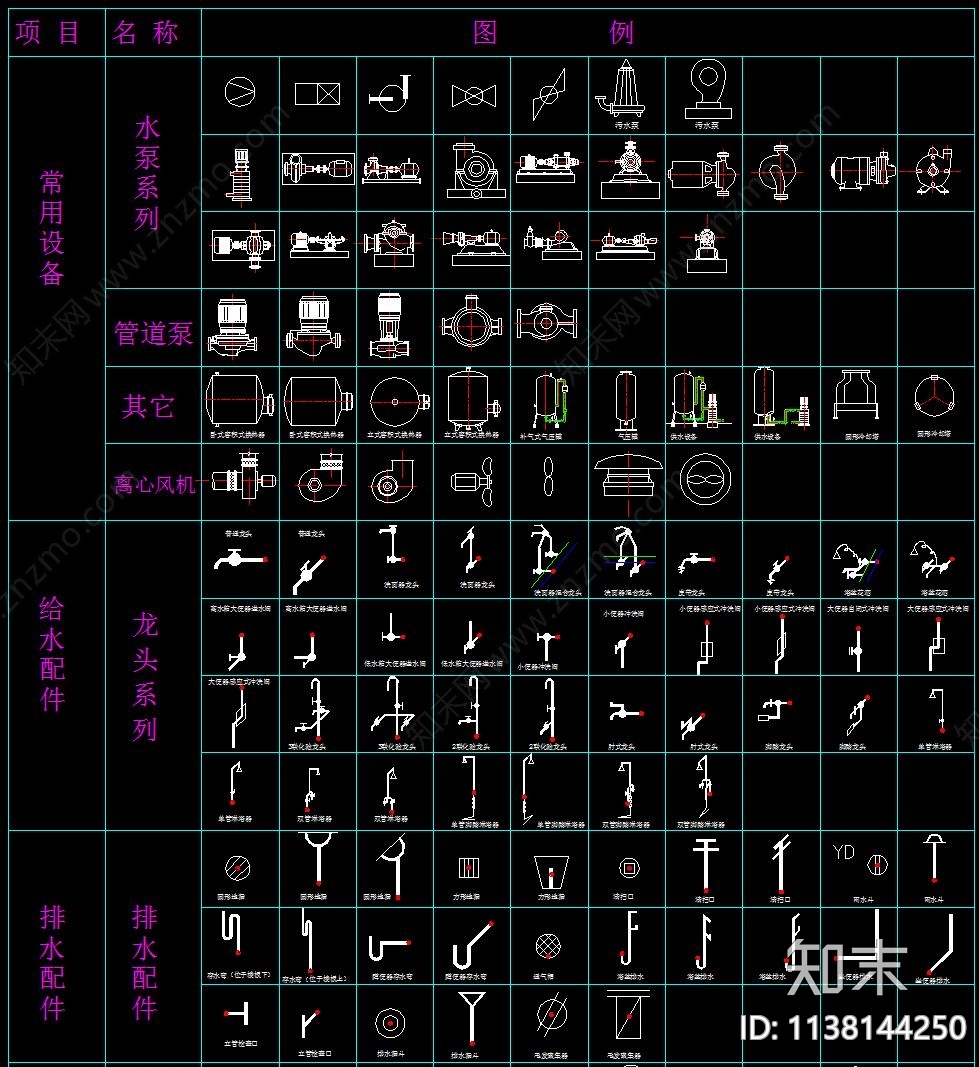 建筑给排水规范符号图例cad施工图下载【ID:1138144250】