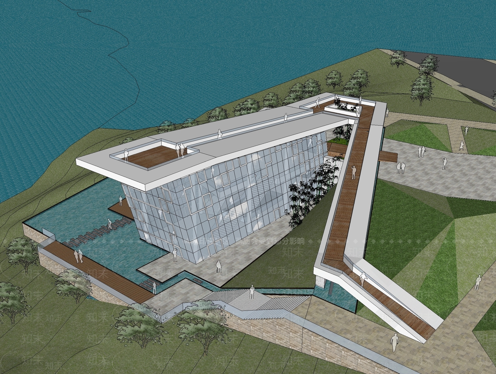 现代展览馆建筑SU模型下载【ID:1138144165】