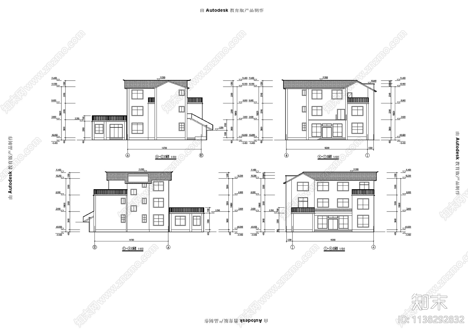 现代风格别墅建筑cad施工图下载【ID:1138292832】